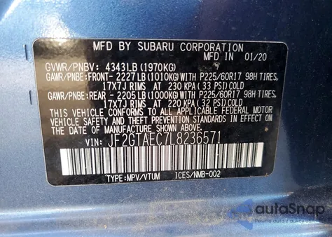 2020 Subaru Crosstrek Premium z USA, uszkodzony, nr VIN JF2GTAEC7L8236571